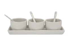MPLCo Biały zestaw ceramiczny do dipów taca + 3 miski Sale