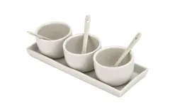 MPLCo Biały zestaw ceramiczny do dipów taca + 3 miski Sale