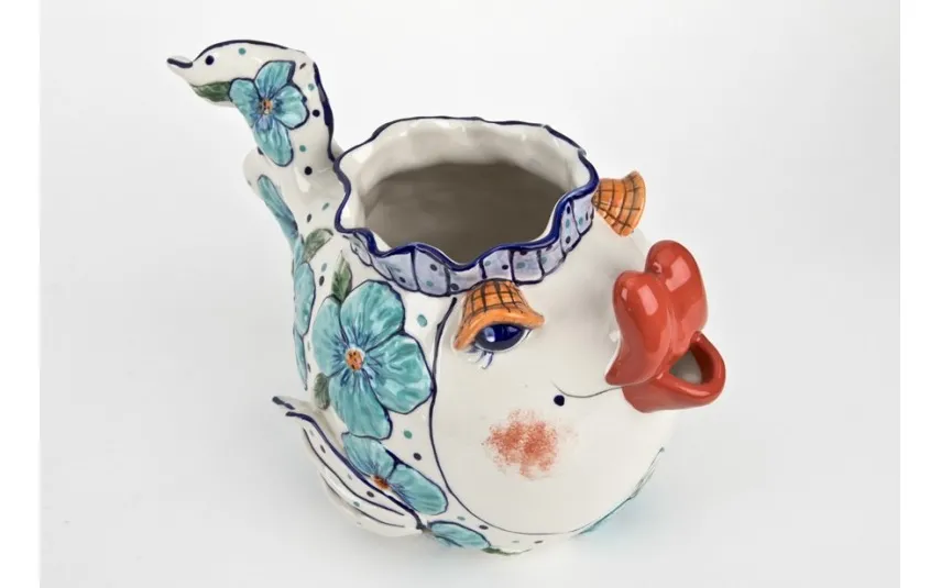 Witek Home Ceramiczny imbryk Ryba niebieskie kwiaty Clearance