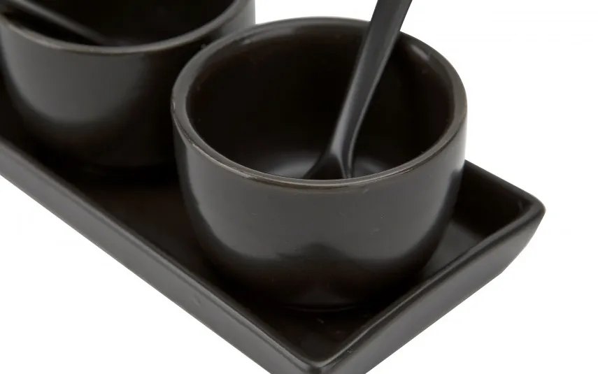 MPLCo Czarny zestaw ceramiczny do dipów taca + 3 miski Fashion