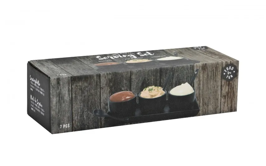 MPLCo Czarny zestaw ceramiczny do dipów taca + 3 miski Fashion