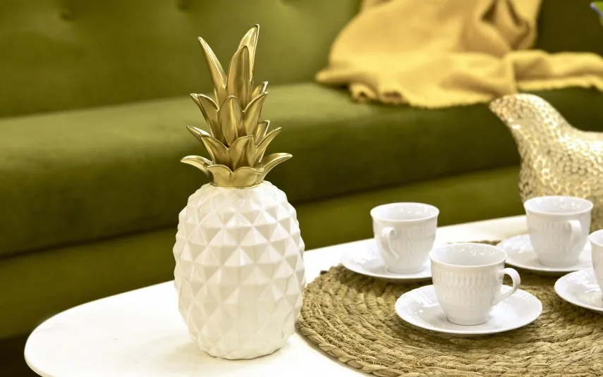 Art-Pol Dekoracja z ceramiki Ananas biało-złoty 136023 Hot