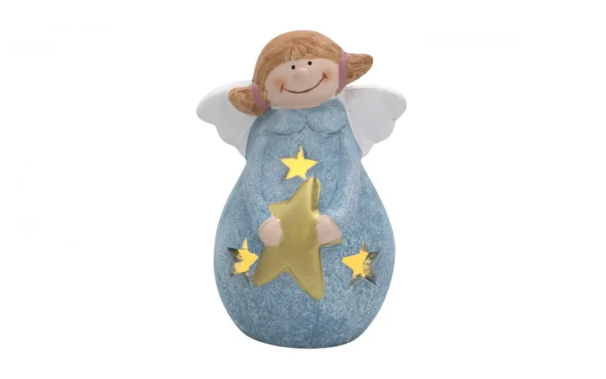 Dekor Pap Figurka ozdobna świecąca Aniołek niebieski 14 cm Best