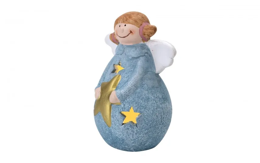 Dekor Pap Figurka ozdobna świecąca Aniołek niebieski 14 cm Best
