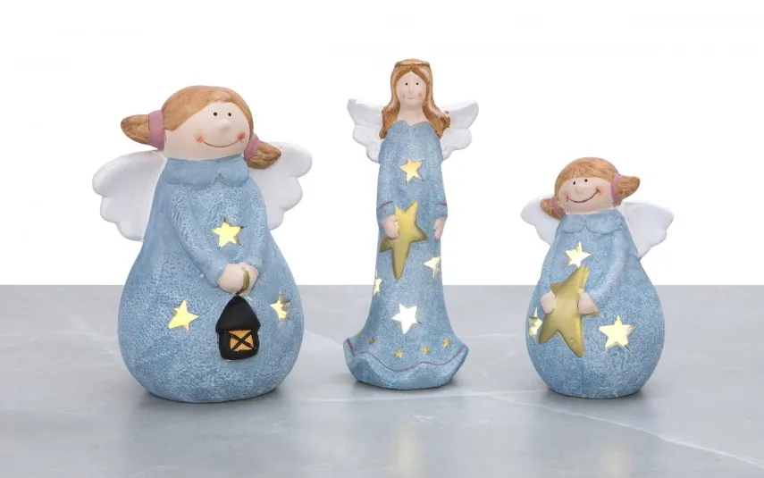 Dekor Pap Figurka ozdobna świecąca Aniołek niebieski 14 cm Best