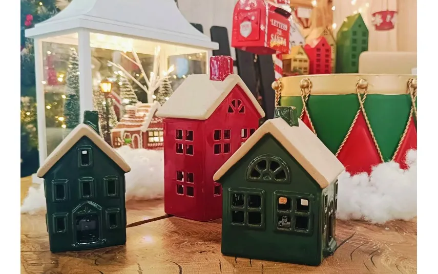 Art-Pol Figurka świecąca Domek ceramiczny zielony średni 8058 Outlet