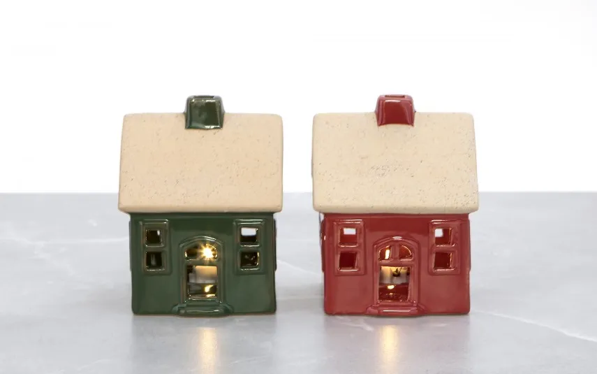 Art-Pol Figurka świecąca Domek ceramiczny zielony średni 8058 Outlet