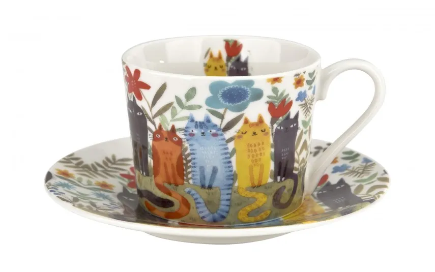 Duo Filiżanka porcelanowa 230 ml + spodek Koty Ogrodowe Online