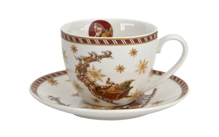 Duo Filiżanka porcelanowa 220 ml + spodek Santa on Sleigh Hot
