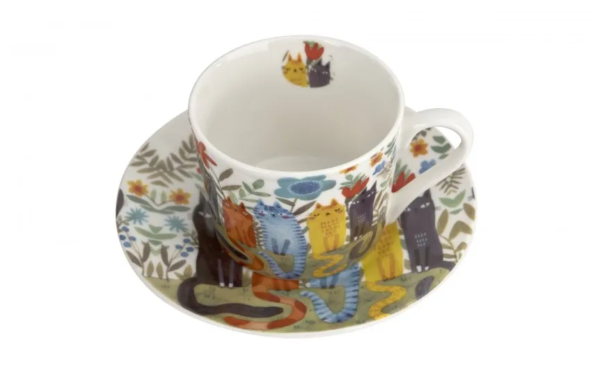 Duo Filiżanka porcelanowa 230 ml + spodek Koty Ogrodowe Online