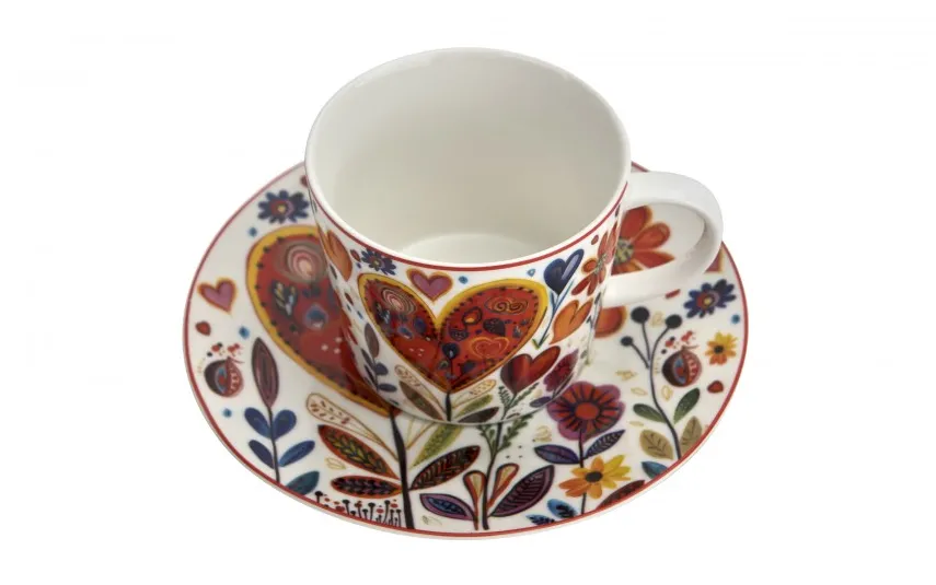Duo Filiżanka porcelanowa 220 ml + spodek Kolorowe Serca 4 Best