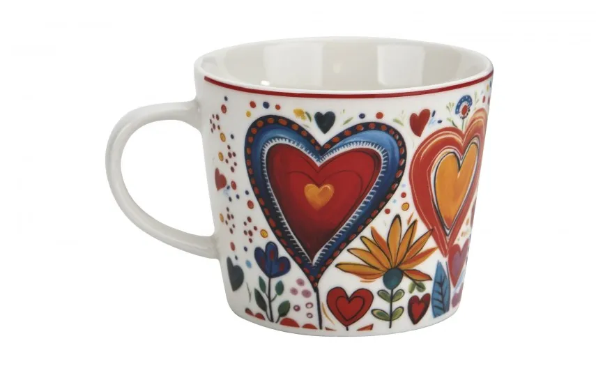 Duo Filiżanka porcelanowa 220 ml + spodek Kolorowe Serca 2 Outlet