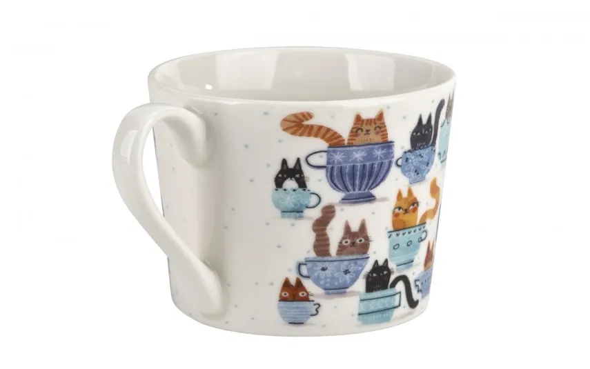 Duo Filiżanka porcelanowa 230 ml + spodek Koty w filiżankach Fashion