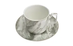 Veroni Komplet 6 filiżanek 250ml ze spodkami Marmur Clearance