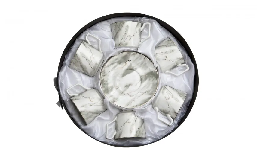 Veroni Komplet 6 filiżanek 250ml ze spodkami Marmur Clearance