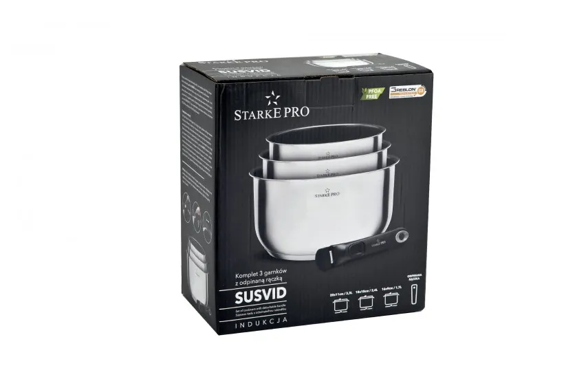 Starke PRO Komplet 3 garnków z odpinaną rączką SUSVID na indukcję Discount