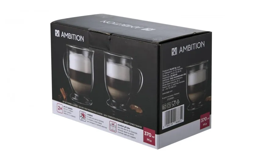 Ambition Komplet 2 Szklanek Termicznych 370 ml z podwójną ścianką Mia 96885 Clearance