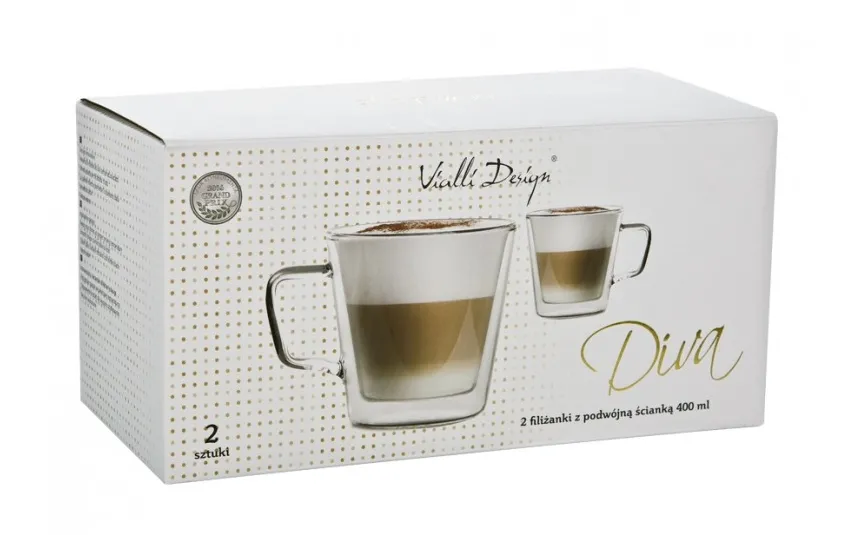 Vialli Design Komplet 2 szklanek termicznych 400 ml z podwójną ścianką Diva Best