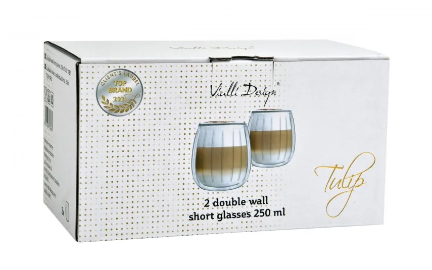 Vialli Design Komplet 2 szklanek termicznych 250 ml z podwójną ścianką Tulip Outlet