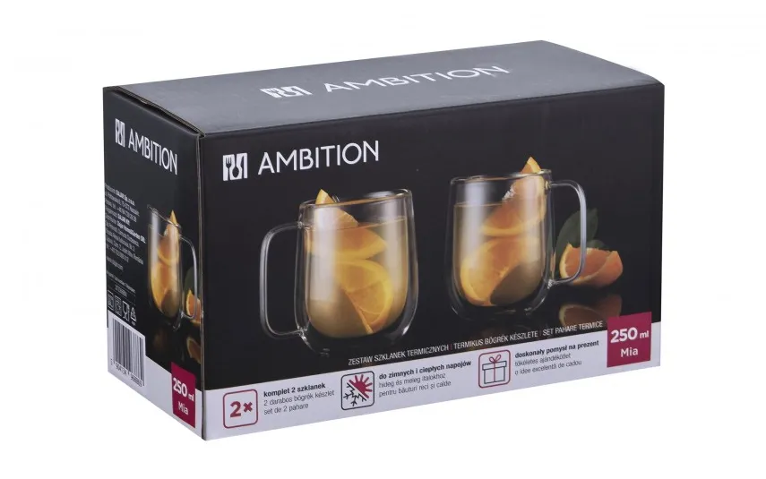 Ambition Komplet 2 Szklanek termicznych 250 ml z podwójną ścianką Mia 96886 Fashion