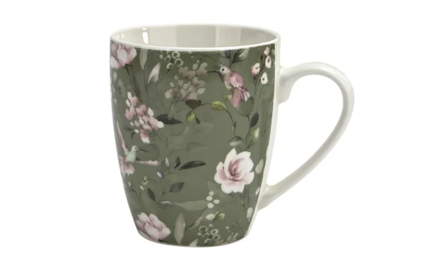 Veroni Kubek porcelanowy 360 ml Grande ciemnozielony wzór 1 Discount