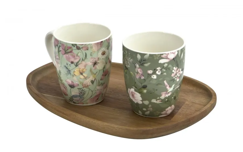 Veroni Kubek porcelanowy 360 ml Grande jasnozielony wzór 2 Clearance
