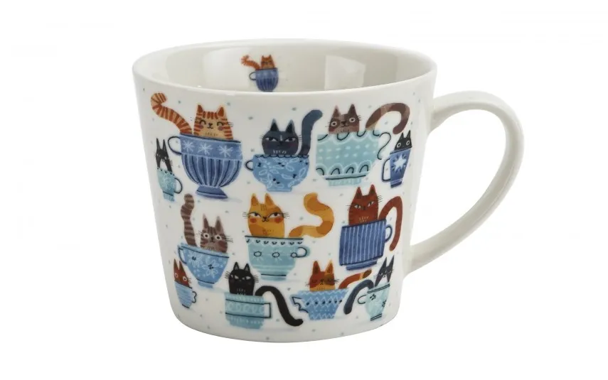 Duo Kubek porcelanowy 610 ml prosty Koty w filiżankach New