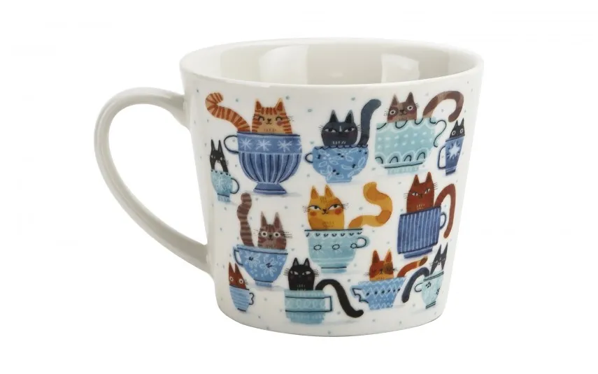Duo Kubek porcelanowy 610 ml prosty Koty w filiżankach New