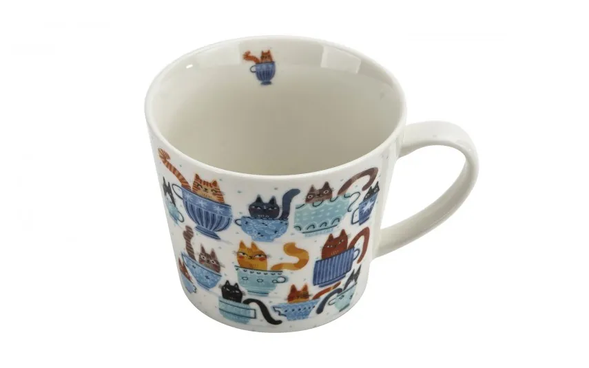 Duo Kubek porcelanowy 610 ml prosty Koty w filiżankach New