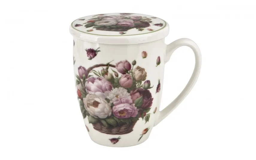Duo Kubek porcelanowy 360 ml z zaparzaczem Kwiaty Piwonie Online