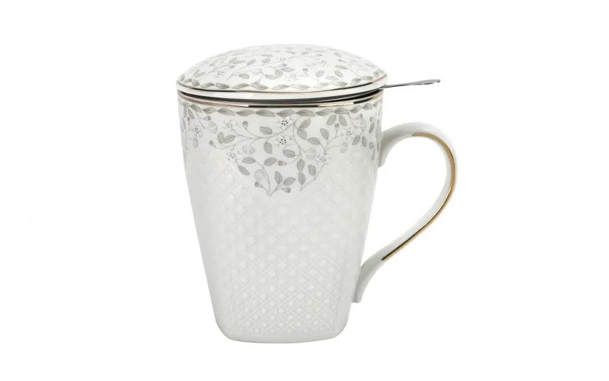 Veroni Kubek porcelanowy 430 ml z zaparzaczem Listki Valentina 713019 Best