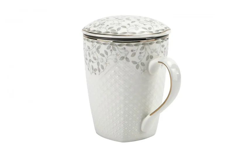 Veroni Kubek porcelanowy 430 ml z zaparzaczem Listki Valentina 713019 Best