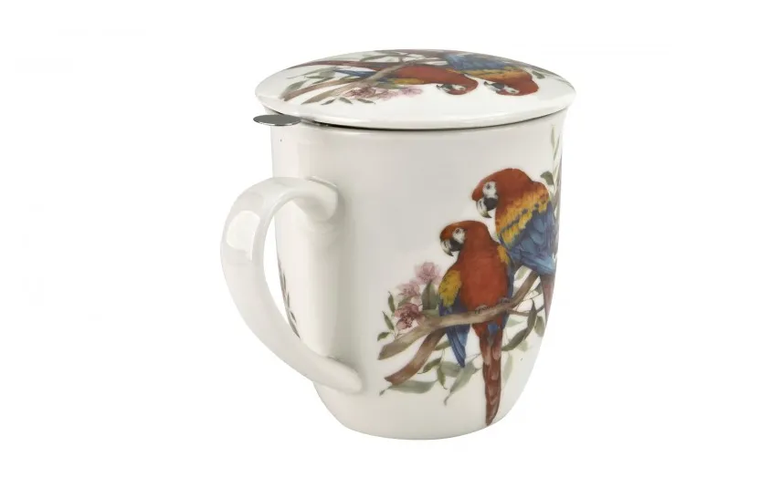 Duo Kubek porcelanowy 400 ml z zaparzaczem PAPUGI ARA Clearance