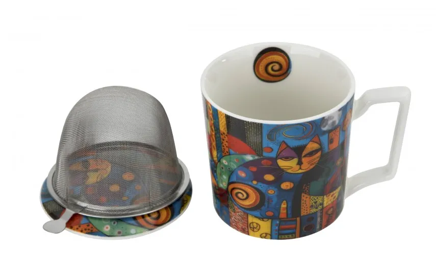 Duo Kubek porcelanowy 450 ml z zaparzaczem Modern Cat Fashion