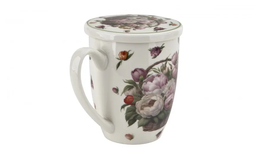 Duo Kubek porcelanowy 360 ml z zaparzaczem Kwiaty Piwonie Online