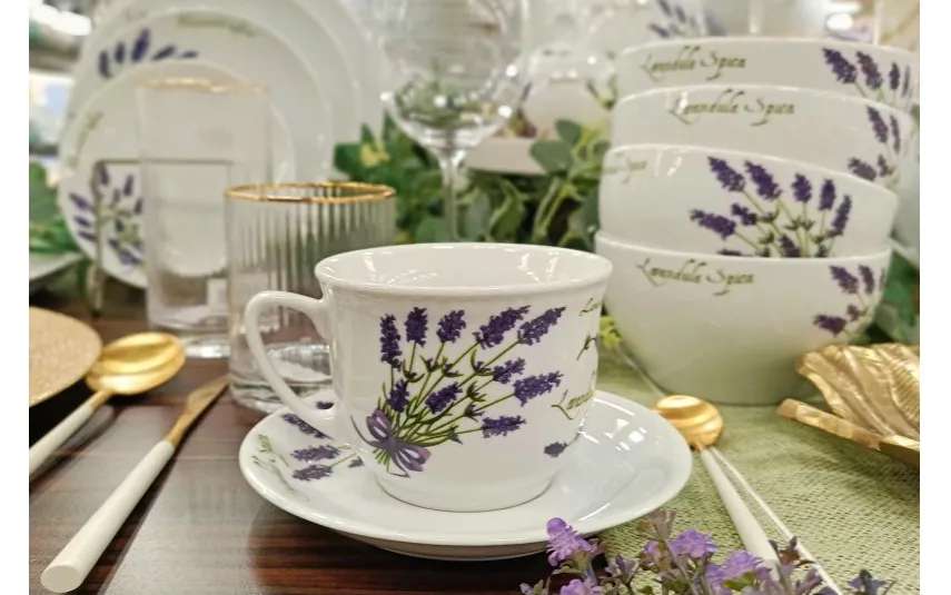 Lubiana Kubek porcelanowy 300 ml ze spodkiem Lawenda Wiedeń New