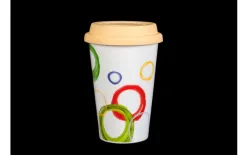 Witek Home Kubek porcelanowy 400ml Koła żółta pokrywa silikonowa Outlet