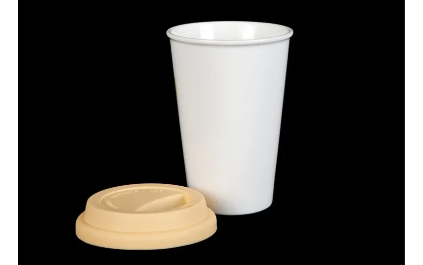 Witek Home Kubek porcelanowy 400ml Koła żółta pokrywa silikonowa Outlet