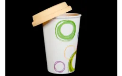 Witek Home Kubek porcelanowy 400ml Koła żółta pokrywa silikonowa Outlet