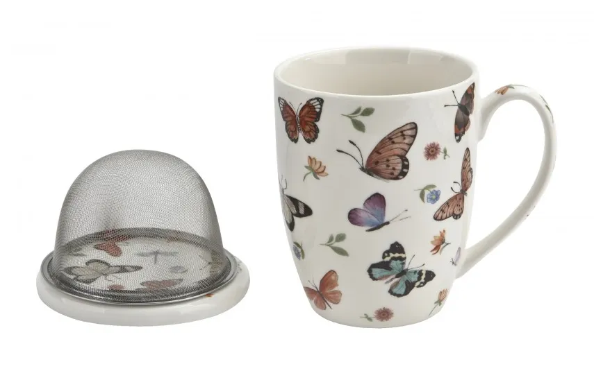 Duo Kubek porcelanowy z zaparzaczem 350 ml Butterflies Discount