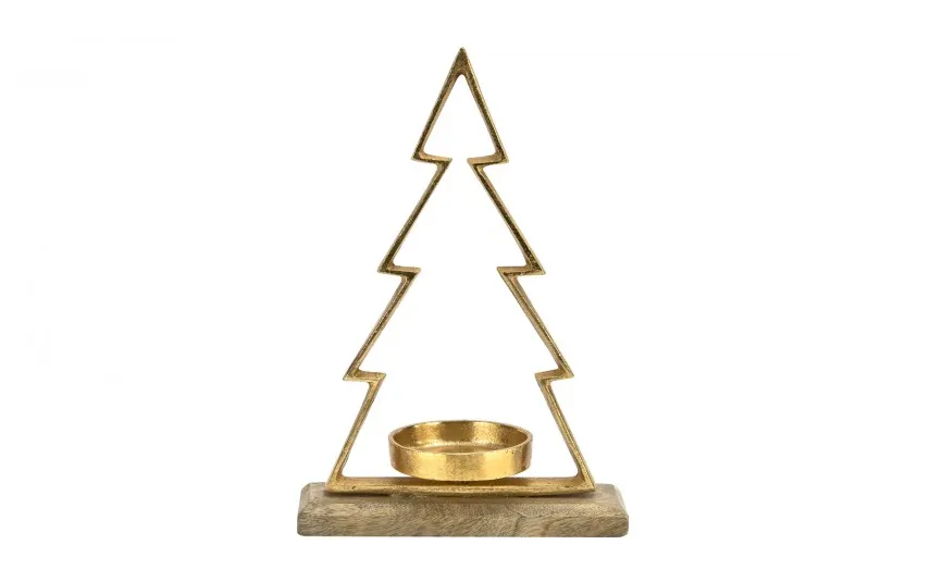 Ewax Metalowy świecznik Choinka złota 26 cm mała Sale