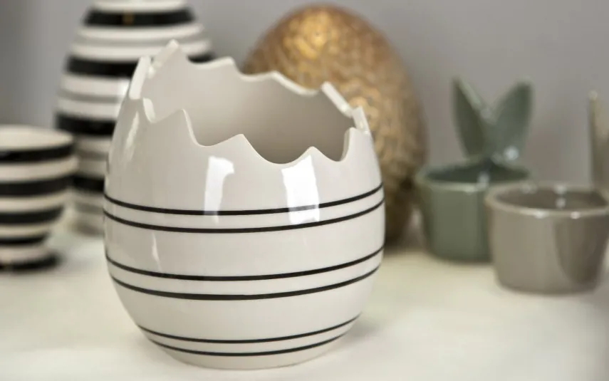 Art-Pol Ozdoba ceramiczna osłonka skorupka jajka w paski Discount