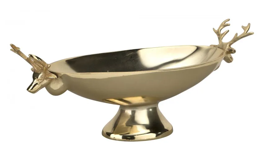 Ewax Patera dekoracyjna z Reniferami złota metalowa 34 cm Clearance