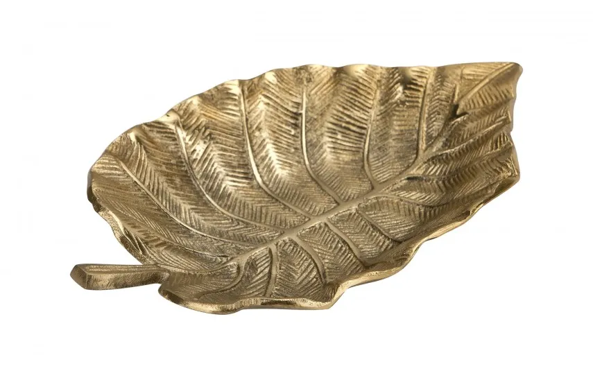 Dekor Pap Patera metalowa złoty liść 23cm Clearance