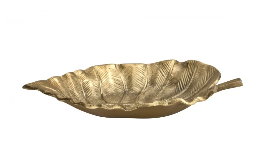 Dekor Pap Patera metalowa złoty liść 23cm Clearance