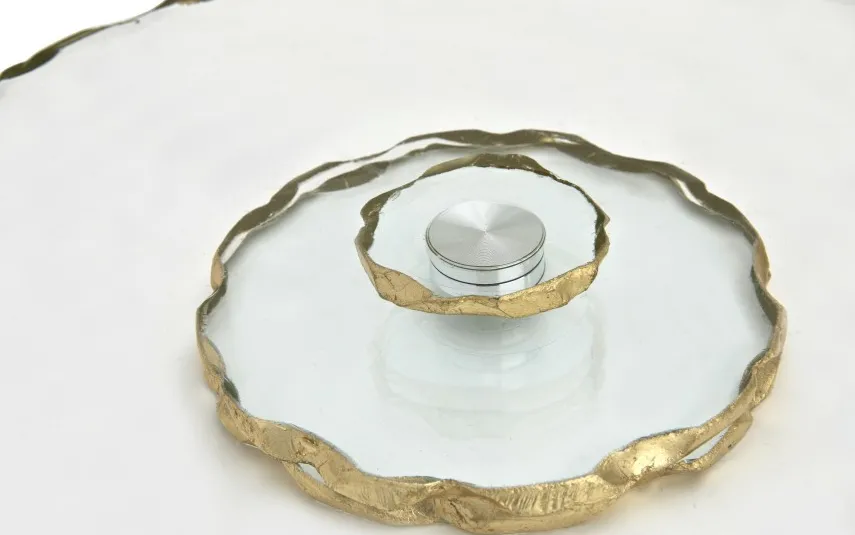 Art-Pol Patera ozdobna szklana obrotowa 33cm Złota Outlet