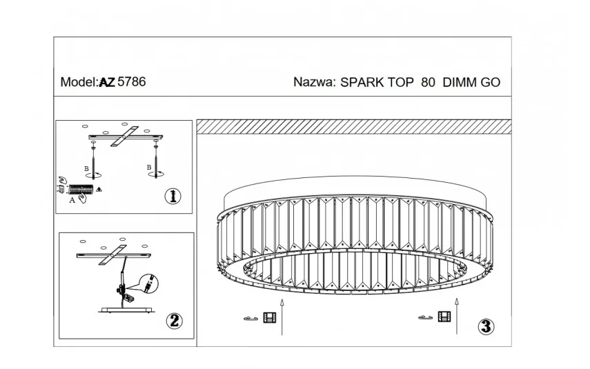 Azzardo Plafon kryształowy SPARK TOP 80 DIMM gold 5786 Fashion