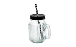 MPLCo Szklany słoik ze słomką 450 ml czarny paski Sale