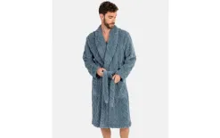 Massana Homewear Szlafrok męski polarowy L746311- L długi szaro-niebieski warkocz Best