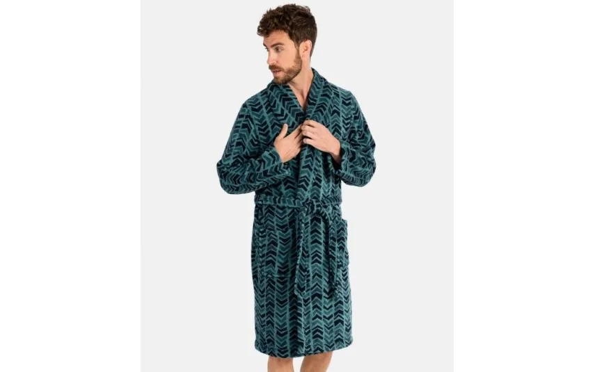Massana Homewear Szlafrok męski polarowy L746307- XL długi zielony jodełka Online